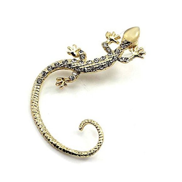Gold Rhinestone Lizard Gecko Pierced Cuff Earring - Picture 4 of 8